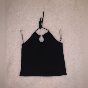 H&M Y2K black ribbed halter tank top with adjustable tie